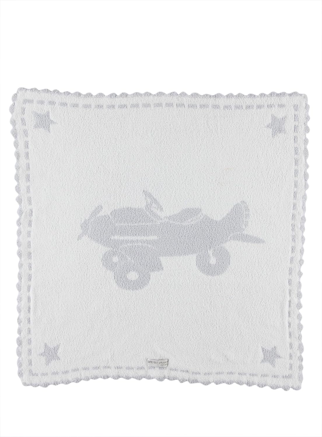 Barefoot Dreams CozyChic Scalloped Baby Receiving Blanket Stone & White Rocking Horse