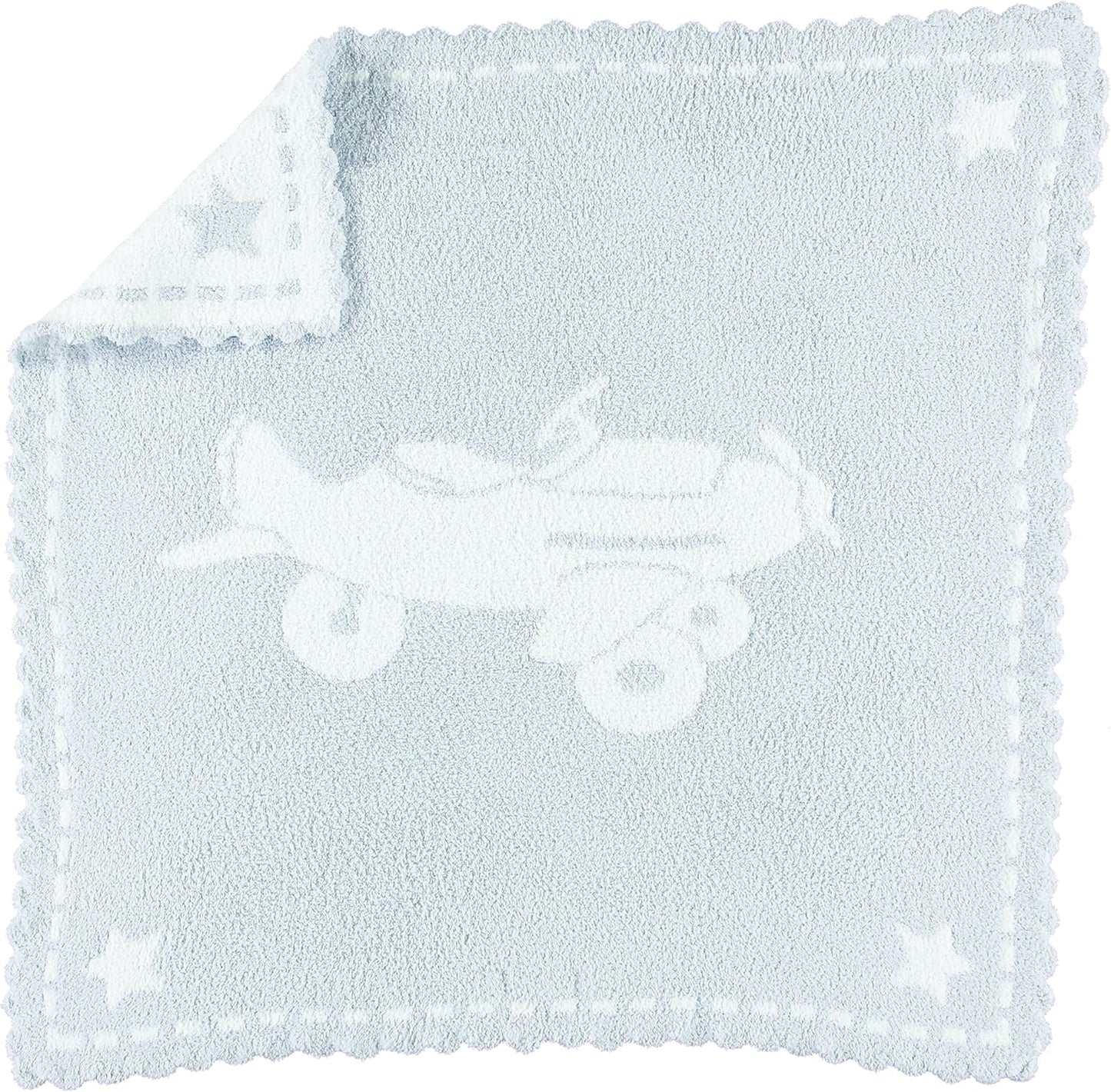 Barefoot Dreams CozyChic Scalloped Baby Receiving Blanket Stone & White Rocking Horse