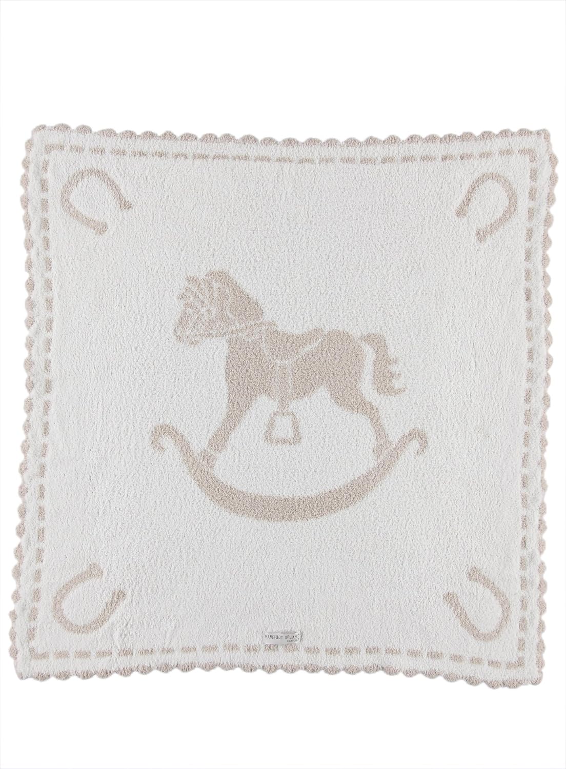 Barefoot Dreams CozyChic Scalloped Baby Receiving Blanket Stone & White Rocking Horse