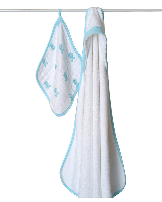 Aden and Anais - Hide and Sea Hooded Towel & Washcloth Set - 100% cotton